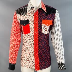 CALVIN KLEIN COLLECTION S Multi Color Patchwork Bandana Cotton Long Sleeve Shirt